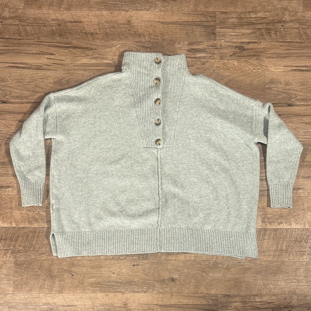 LOFT Light Green Turtleneck Loose Sweater with Button Accents - Size S